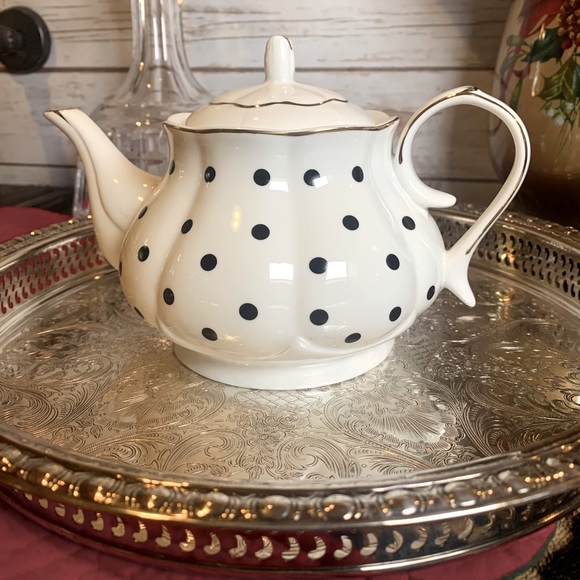 Other - NEW Tea for Two Bone China Teapot black & white striped or polka dot holiday